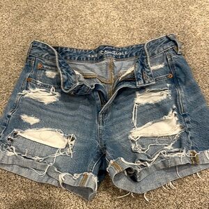 American Eagle Blue Distressed Jean Shorts with Raw Hems